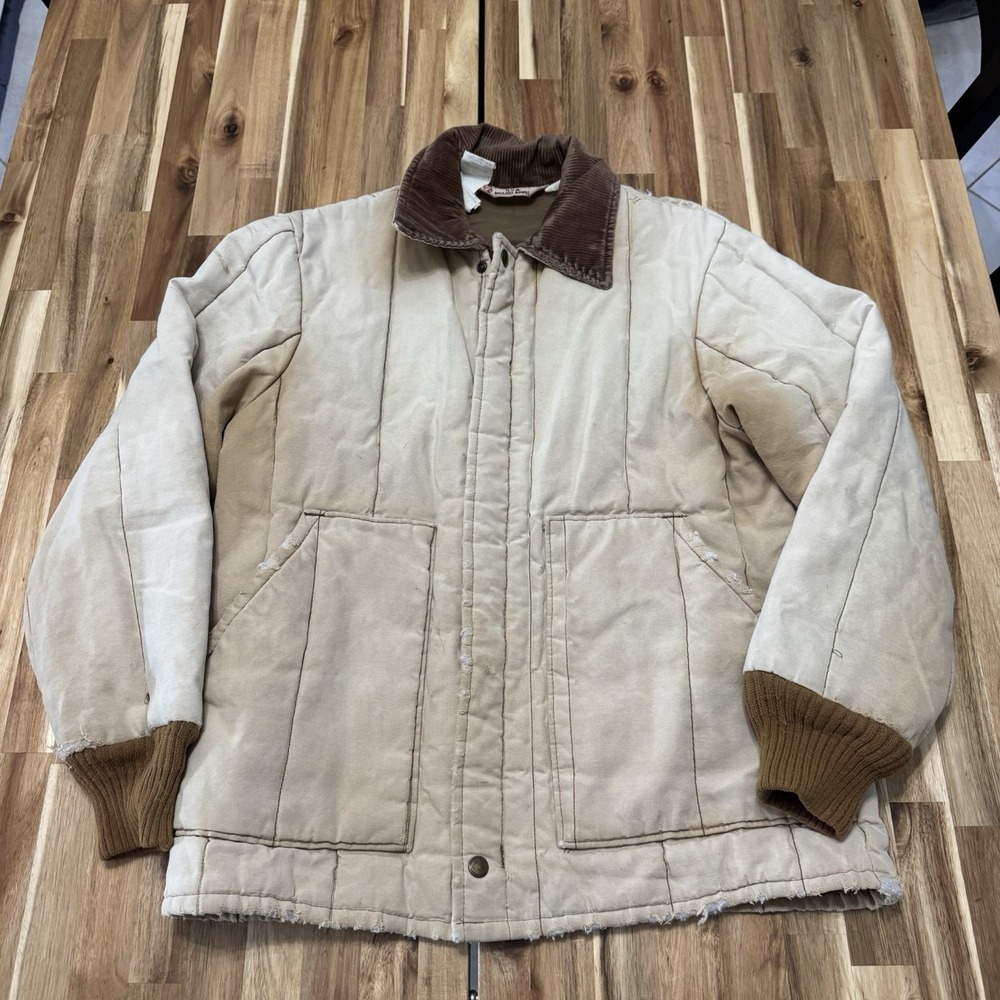 Vintage Walls Jacket‎ Mens M Beige Blizzard Pruf Distressed Workwear Canvas 80s